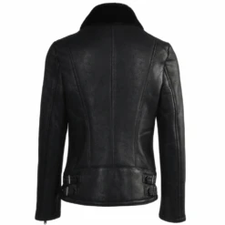 Side Zip Biker Sheepskin Pilot Jacket Black : Micaela -Luxe Style Central side zip biker sheepskin pilot jacket black micaela p1297 5705 image