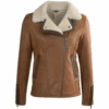 Side Zip Biker Sheepskin Pilot Jacket Whiskey/cream: Micaela