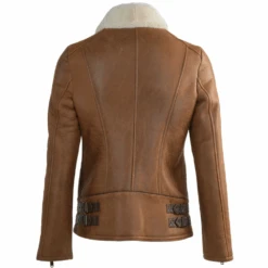 Side Zip Biker Sheepskin Pilot Jacket Whiskey/cream: Micaela -Luxe Style Central side zip biker sheepskin pilot jacket whiskey cream micaela p1299 5715 image