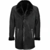 Single Breasted Sheepskin Coat With Long Haired Lapel Black : Burbank -Luxe Style Central single breasted sheepskin coat with long haired lapel black burbank p2270 10268 image