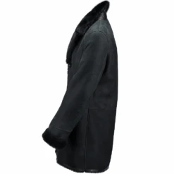 Single Breasted Sheepskin Coat With Long Haired Lapel Black : Burbank -Luxe Style Central single breasted sheepskin coat with long haired lapel black burbank p2270 10269 image