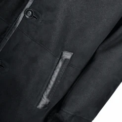 Single Breasted Sheepskin Coat With Long Haired Lapel Black : Burbank -Luxe Style Central single breasted sheepskin coat with long haired lapel black burbank p2270 10271 image