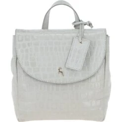 Small Crocodile Print Leather Backpack Grey: 61915