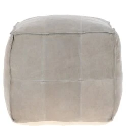 Suede Leather Square Boho Pouffe Off-White: AGC-03