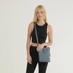 Tab Small Zip Top Leather Cross Body Bag Blue -Luxe Style Central tab small zip top leather cross body bag blue p4333 23112 image
