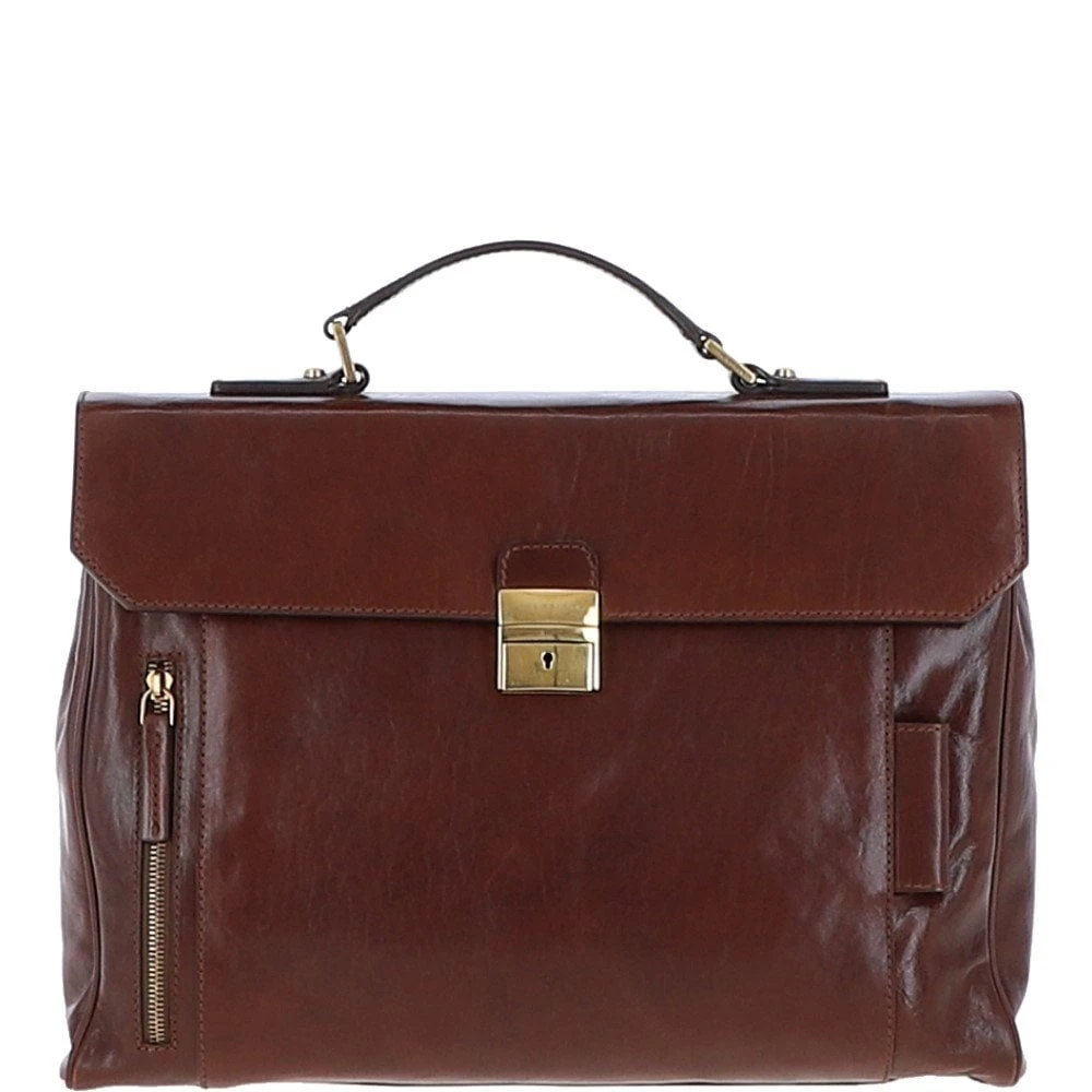 The Bridge Medium Italian Travel Briefcase With Lock Brown: 64215 01 14 NH 3 The Bridge Medium Italian Travel Briefcase With Lock Brown: 64215 01 14 NH