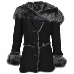 Toscana Long Haired Shearling Jacket With Large Hood Black : Muna