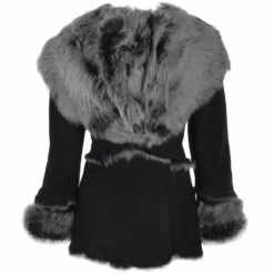 Toscana Long Haired Shearling Jacket With Large Hood Black : Muna -Luxe Style Central toscana long haired shearling jacket with large hood black muna p852 3649 image