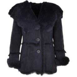 Toscana Long Haired Shearling Jacket With Large Hood Ombre Blue : Muna