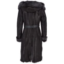 Toscana Longhaired Hood And Belted Shearling Coat Black/ Brissa : Cammi -Luxe Style Central toscana longhaired hood and belted shearling coat black brissa cammi p3784 16342 image