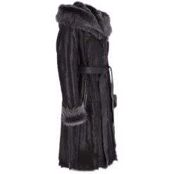 Toscana Longhaired Hood And Belted Shearling Coat Black/ Brissa : Cammi -Luxe Style Central toscana longhaired hood and belted shearling coat black brissa cammi p3784 16343 image