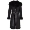 Toscana Longhaired Hood And Belted Shearling Coat Black : Cammi -Luxe Style Central toscana longhaired hood and belted shearling coat black cammi p3783 16336 image