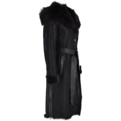 Toscana Longhaired Hood And Belted Shearling Coat Black : Cammi -Luxe Style Central toscana longhaired hood and belted shearling coat black cammi p3783 16339 image