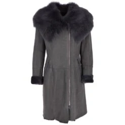 Toscana Longhaired Hooded Shearling Coat Grey : Myrina