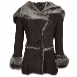 Toscana Longhaired Shearling Jacket With Large Hood Brown : Muna