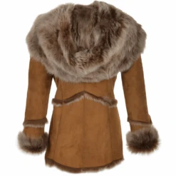 Toscana Longhaired Shearling Jacket With Large Hood Tan : Muna -Luxe Style Central toscana longhaired shearling jacket with large hood tan muna p854 3654 image