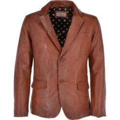 Two Button Leather Blazer Tan : Vito