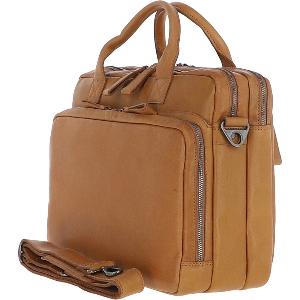 Two Section Waxy Leather Work Bag Cognac: W-75 4 Two Section Waxy Leather Work Bag Cognac: W-75 - Image 2