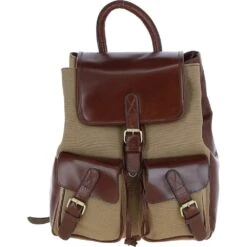 Unisex Leather Backpack - Rucksack Brandy/beige