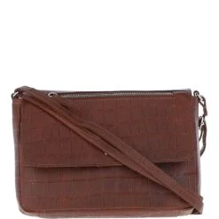 Valentina Flap Over Croc Print Real Leather Shoulder Bag Cognac/croc: MC5 -Luxe Style Central valentina flap over croc print real leather shoulder bag cognac croc mc5 p6847 25289 image