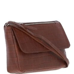 Valentina Flap Over Croc Print Real Leather Shoulder Bag Cognac/croc: MC5 -Luxe Style Central valentina flap over croc print real leather shoulder bag cognac croc mc5 p6847 25293 image