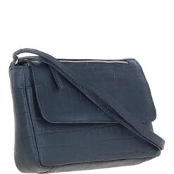 Valentina Flap Over Croc Print Real Leather Shoulder Bag Navy/croc: MC5 -Luxe Style Central valentina flap over croc print real leather shoulder bag navy croc mc5 p6848 25301 image