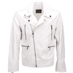 Vegetable Tanned Leather Biker Jacket White : Phoenix