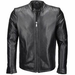 Vegetable Tanned Leather Ribbed Biker Jacket Black/ Nap : Colburn