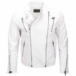 Vegetable Tanned Leather Side Zip Biker Jacket White : Zeppelin
