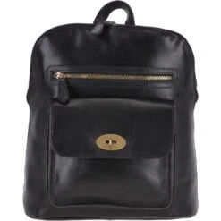 Vegetable Tanned Medium Leather Backpack Black : V-28