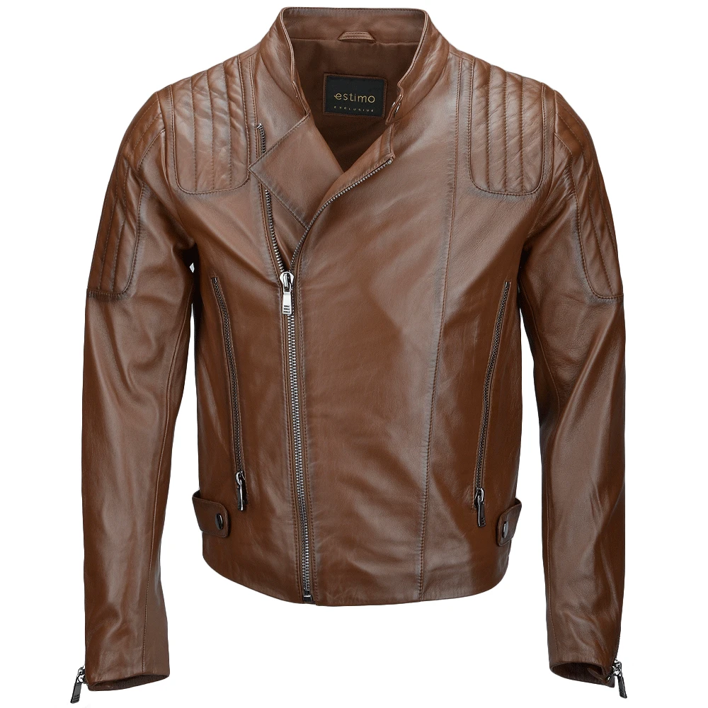 Vegetable Tanned Ribbed Leather Jacket Camel : Vespa 3 Vegetable Tanned Ribbed Leather Jacket Camel : Vespa