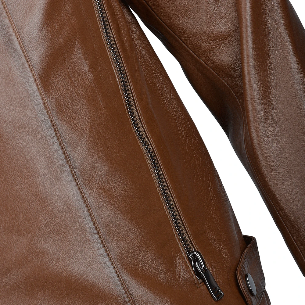 Vegetable Tanned Ribbed Leather Jacket Camel : Vespa 6 Vegetable Tanned Ribbed Leather Jacket Camel : Vespa - Image 4