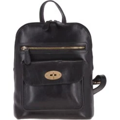 Vegetable Tanned Small Leather Backpack Black : V-25