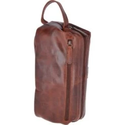 Vintage Leather Luxury Wash Bag With Tubular Mouth Opening Tan : Seb -Luxe Style Central vintage leather luxury wash bag with tubular mouth opening tan seb p2937 13017 image