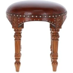Vintage Wooden Leather Stool Chestnut: TBZ1UCO669 -Luxe Style Central vintage wooden leather stool chestnut tbz1uco669 p7686 27786 image