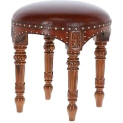 Vintage Wooden Leather Stool Chestnut: TBZ1UCO669 -Luxe Style Central vintage wooden leather stool chestnut tbz1uco669 p7686 27787 image