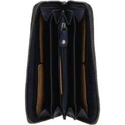 Vintage Woven Leather Zip Around Large 10 Card Coin Note Purse Navy : D-81