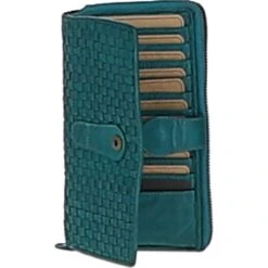 Vintage Woven Leather Zip Around Large 22 Card Coin Note Purse Turquise : D-84 -Luxe Style Central vintage woven leather zip around large 22 card coin note purse turquise d 84 p6367 23258 image