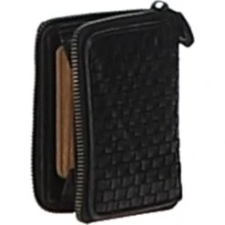Vintage Woven Leather Zip Around Small 6 Card Coin Purse Black : D-80 -Luxe Style Central vintage woven leather zip around small 6 card coin purse black d 80 p6358 23220 image