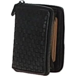 Vintage Woven Leather Zip Around Small 6 Card Coin Purse Black : D-80 -Luxe Style Central vintage woven leather zip around small 6 card coin purse black d 80 p6358 23222 image