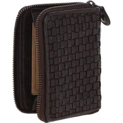 Vintage Woven Leather Zip Around Small 6 Card Coin Purse Dark Brown : D-80 -Luxe Style Central vintage woven leather zip around small 6 card coin purse dark brown d 80 p4276 18314 image