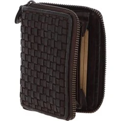 Vintage Woven Leather Zip Around Small 6 Card Coin Purse Dark Brown : D-80 -Luxe Style Central vintage woven leather zip around small 6 card coin purse dark brown d 80 p4276 18315 image