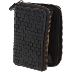 Vintage Woven Leather Zip Around Small 6 Card Coin Purse Dark Grey : D-80 -Luxe Style Central vintage woven leather zip around small 6 card coin purse dark grey d 80 p4277 18319 image