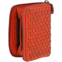 Vintage Woven Leather Zip Around Small 6 Card Coin Purse Orange : D-80 -Luxe Style Central vintage woven leather zip around small 6 card coin purse orange d 80 p4280 18342 image