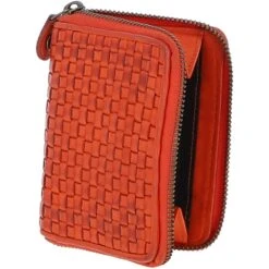 Vintage Woven Leather Zip Around Small 6 Card Coin Purse Orange : D-80 -Luxe Style Central vintage woven leather zip around small 6 card coin purse orange d 80 p4280 18343 image