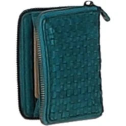Vintage Woven Leather Zip Around Small 6 Card Coin Purse Turquise : D-80 -Luxe Style Central vintage woven leather zip around small 6 card coin purse turquise d 80 p6359 23224 image