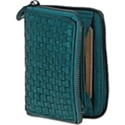 Vintage Woven Leather Zip Around Small 6 Card Coin Purse Turquise : D-80 -Luxe Style Central vintage woven leather zip around small 6 card coin purse turquise d 80 p6359 23226 image