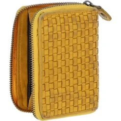 Vintage Woven Leather Zip Around Small 6 Card Coin Purse Yellow : D-80 -Luxe Style Central vintage woven leather zip around small 6 card coin purse yellow d 80 p4283 18330 image