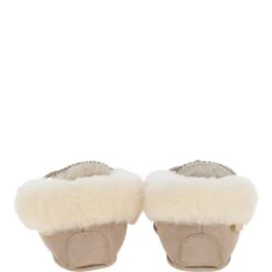 Women's Classic Suede Sheepskin Crimped Slippers Beige/Beige: Ladies Crimped Slippers -Luxe Style Central womens classic suede sheepskin crimped slippers beige beige ladies crimped slippers p4048 17323 image