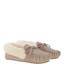 Women's Classic Suede Sheepskin Crimped Slippers Beige/Beige: Ladies Crimped Slippers -Luxe Style Central womens classic suede sheepskin crimped slippers beige beige ladies crimped slippers p4048 17324 image